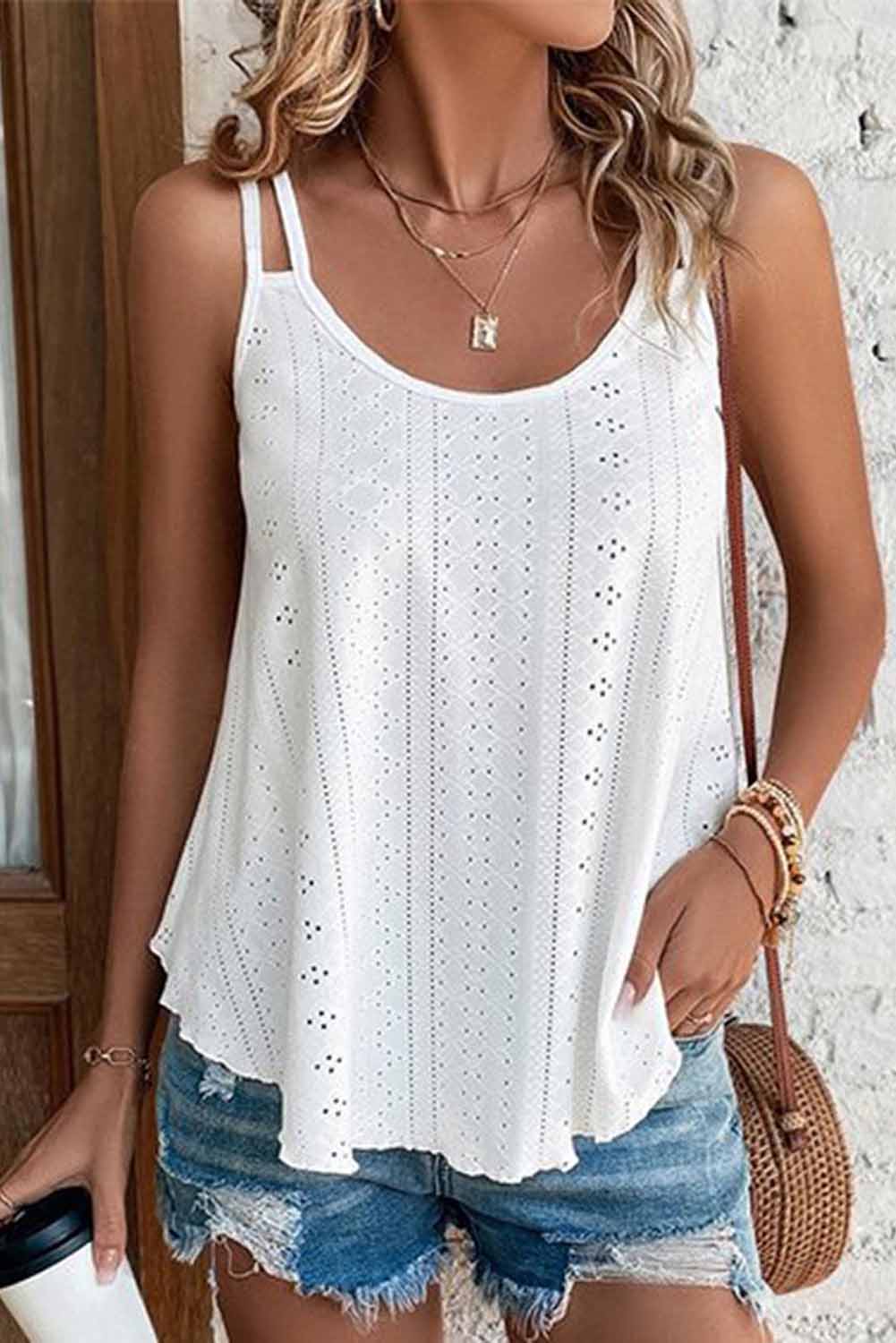 Eyelet Strappy Scoop Neck Tank Top