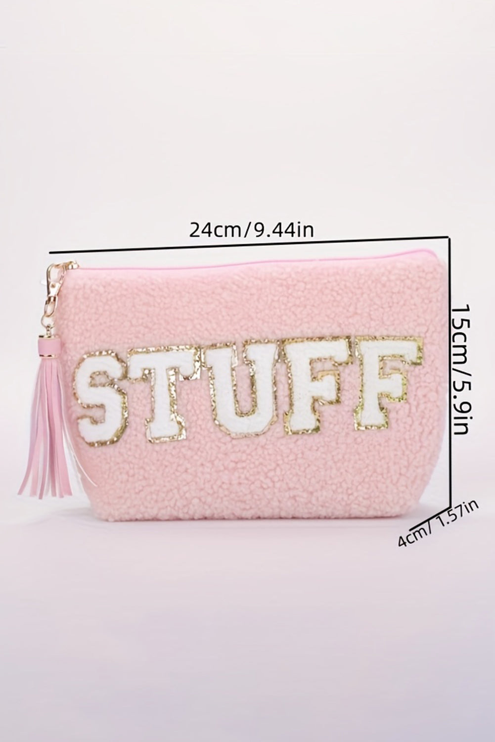 White CALM Letter Pattern Tassel Zipper Makeup Bag