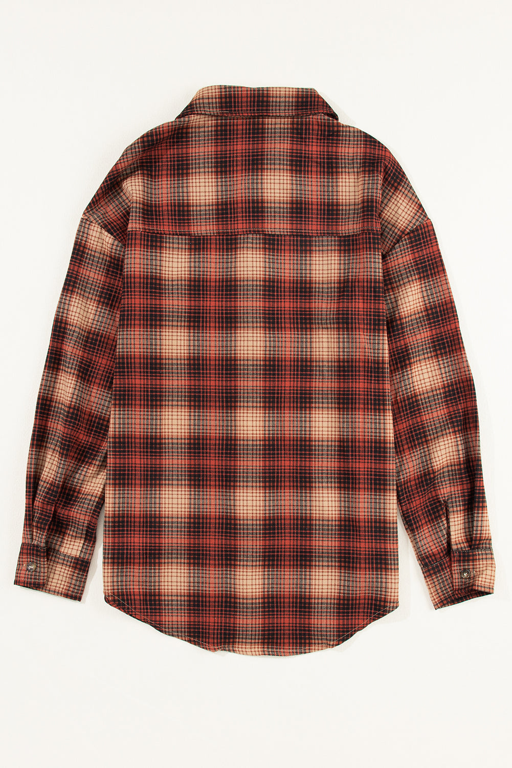 Fiery Red Plaid Print Chest Pocket Zip Up Shirt