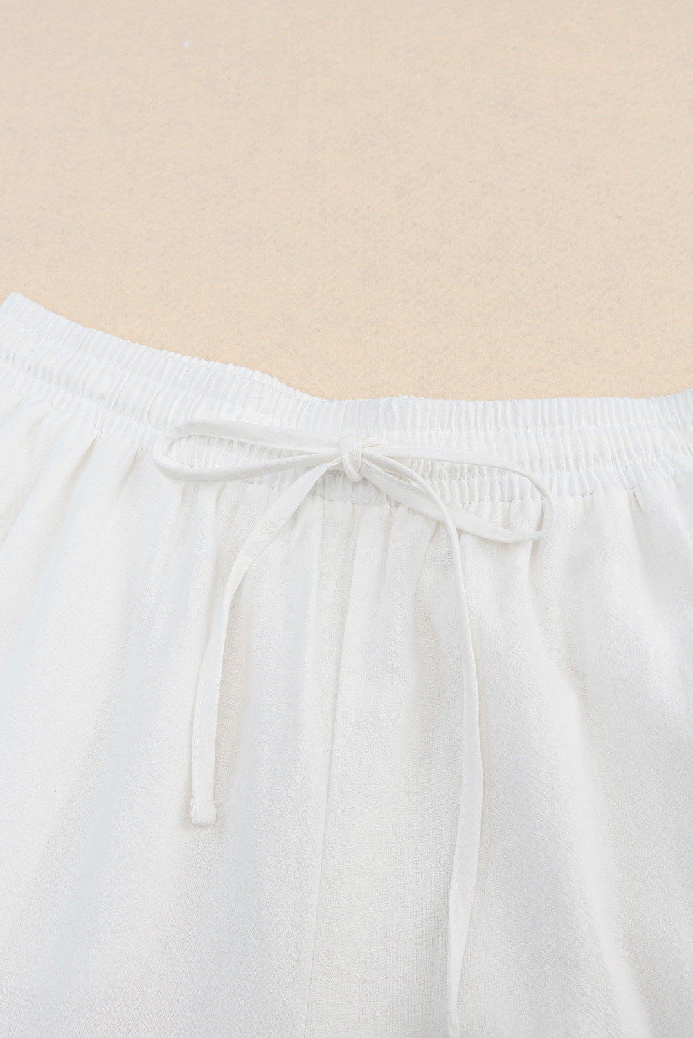 White Lace Splicing Drawstring Linen Pants