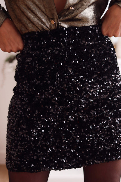 Black Party Sequin Bodycon Mini Skirt
