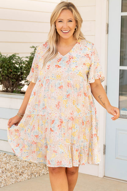 Plus Size Floral Pattern Babydoll Swing Dress