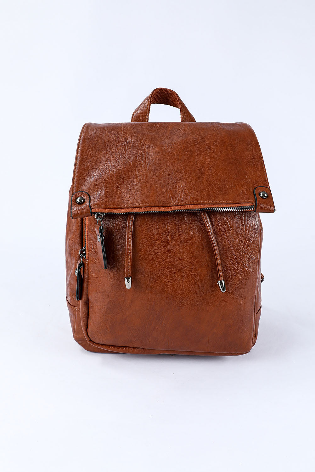 Brown Retro PU Leather Large Capacity Backpack