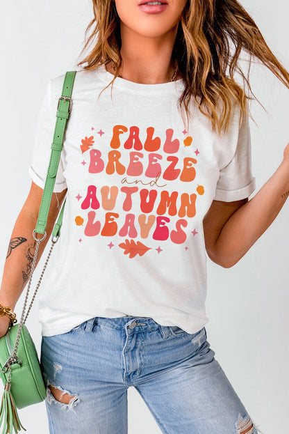 White FALL BREEZE & AUTUMN LEAVES Letter Print Graphic Tee