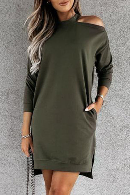 Solid Color Single Cold Shoulder Short T Shirt Dress