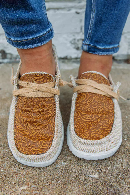Chestnut Western Pattern Patchwork Slip-on Shoes