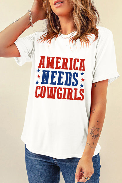 White America Needs Cowgirls Graphic Crew Neck Tee