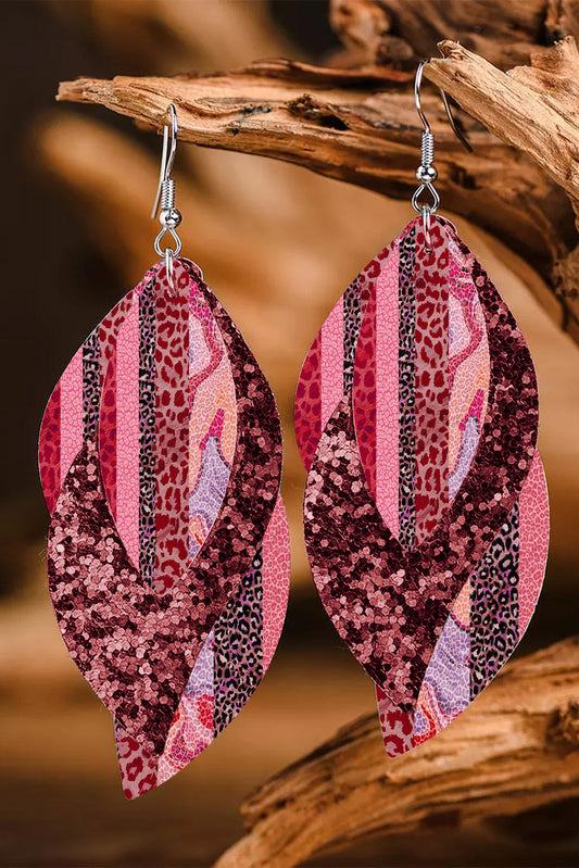 Leopard Sequin Mix Pattern Leafy Layered Earrings