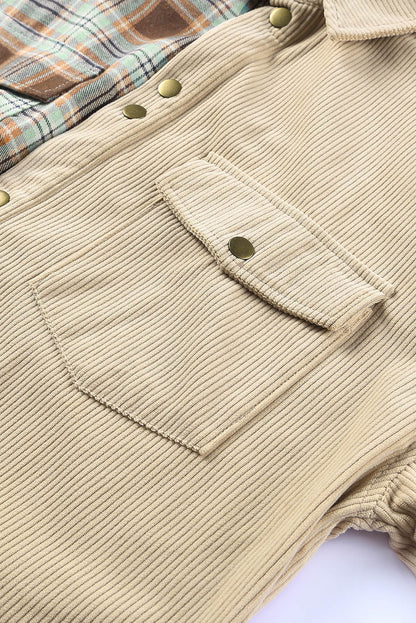 Khaki Plaid Plus Size Washed Cord Shirt