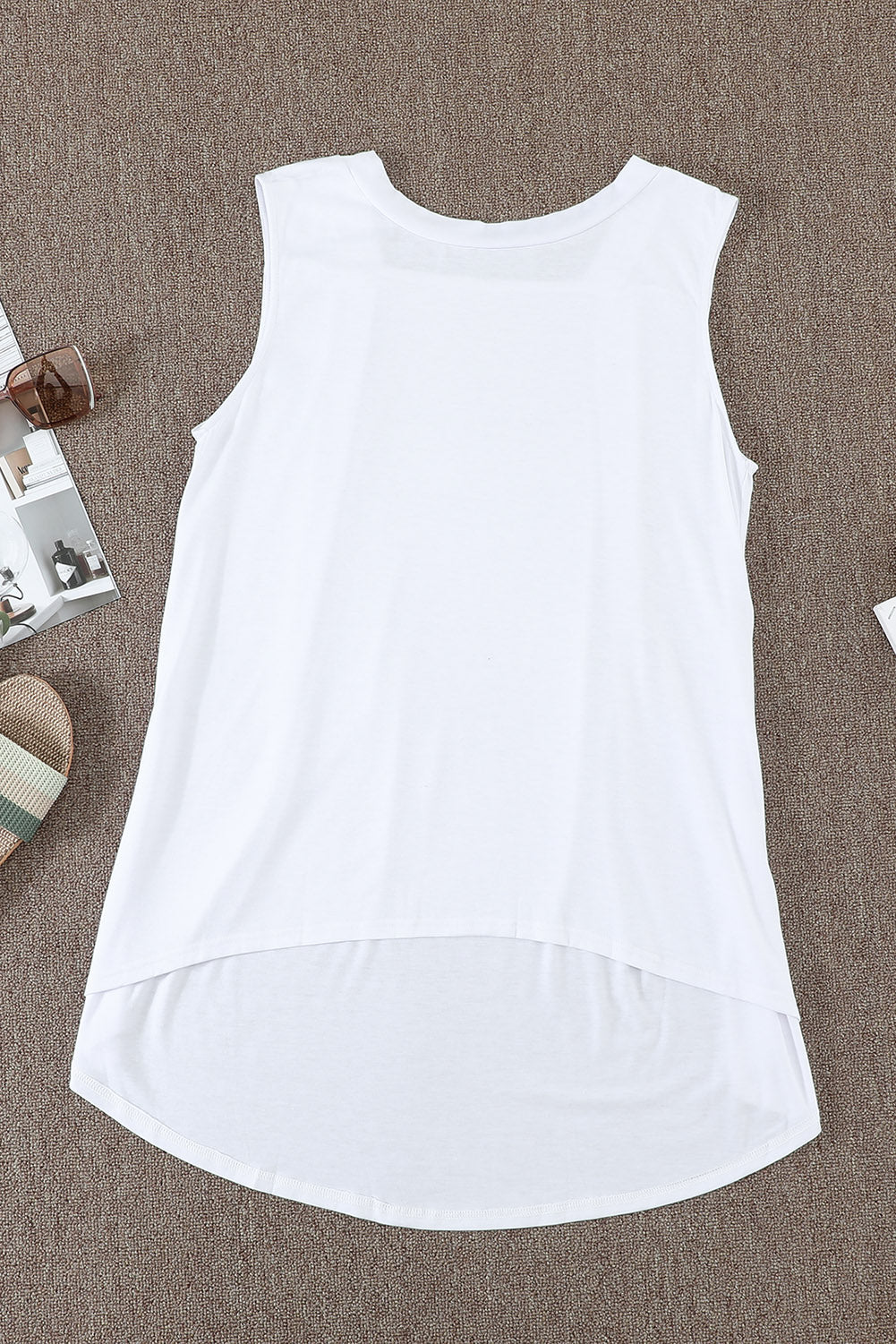 White Casual Solid Color High Low Tank Top