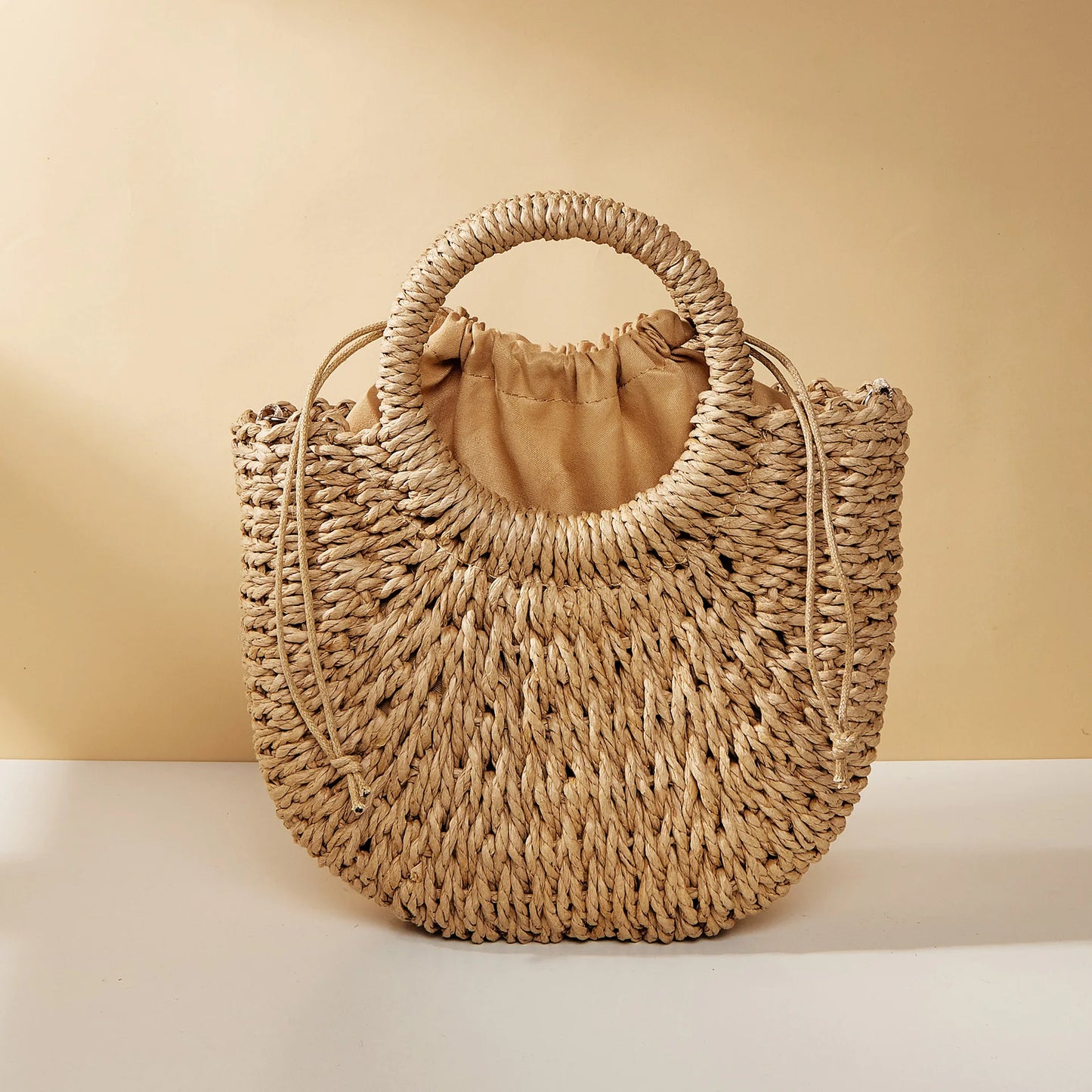 EYS Fashion - Handwoven Straw Rattan Half-Moon Beach Handbag