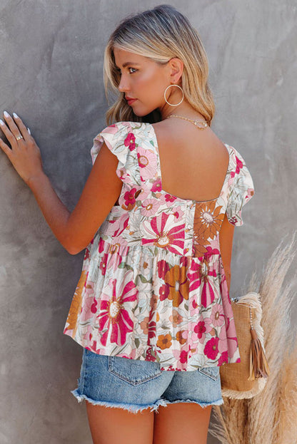 Floral Print Casual Ruffled Sleeveless Tiered Short Dress