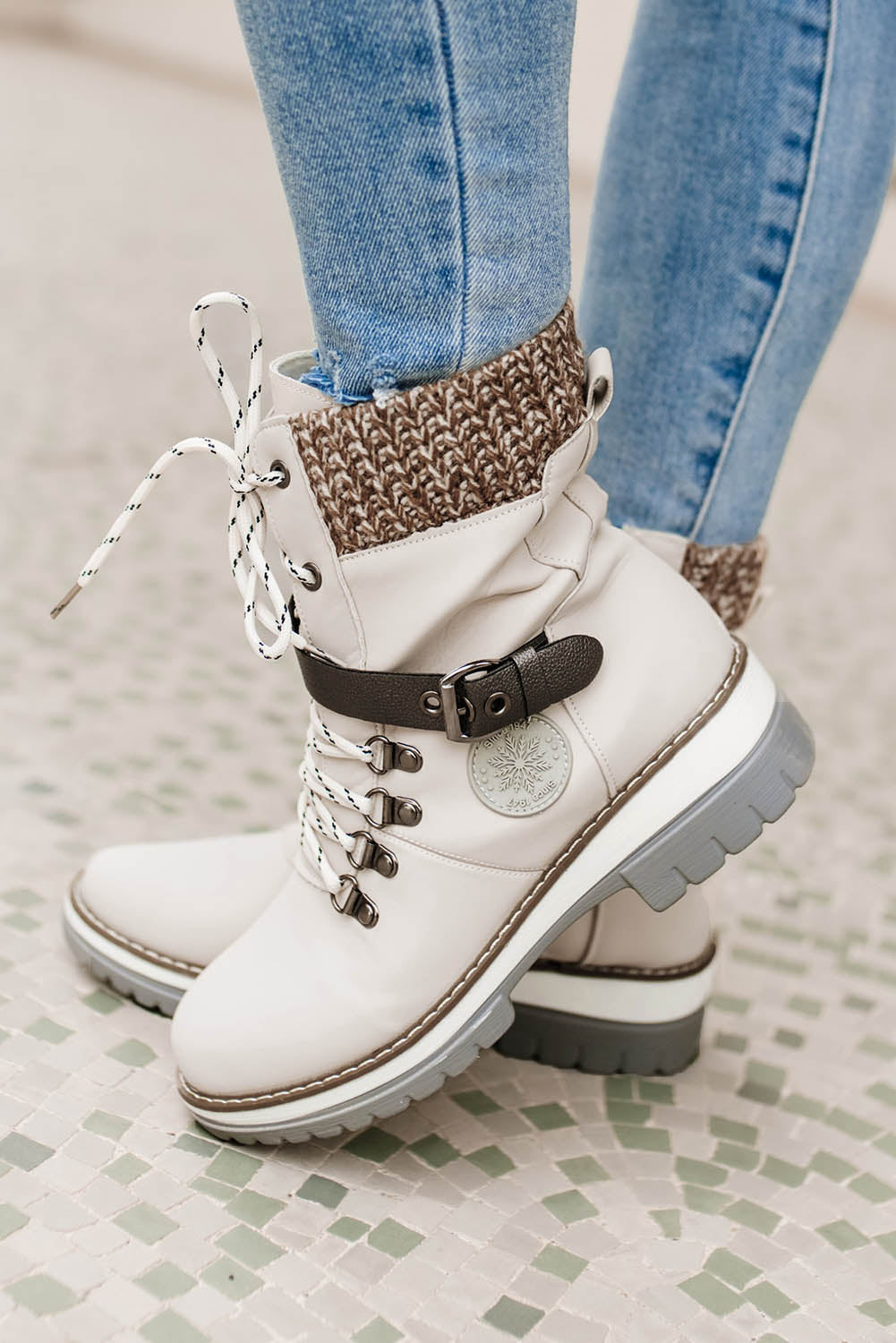 Buckle Lace-up Zipped PU Leather Heeled Boots