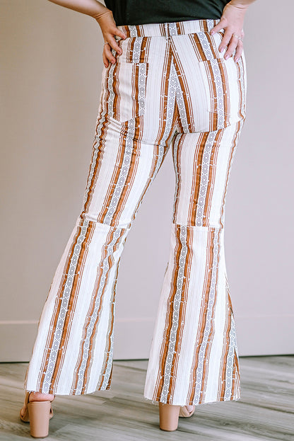 Striped High Waist Plus Size Bell Bottom Pants