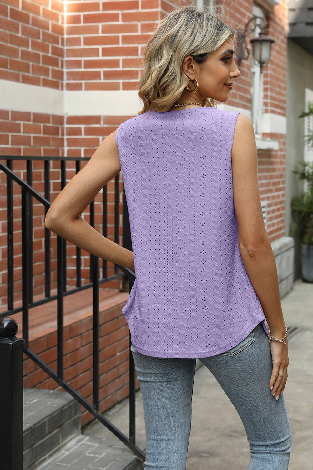 Solid Hollow Out Square Neck Tank Top