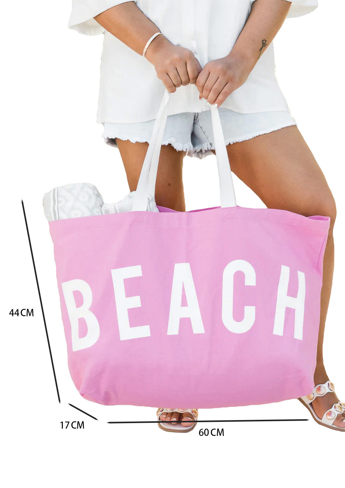 42*37*8cm BEACH Letter Print Large Canvas Bag