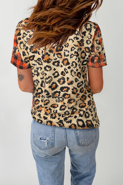 Leopard Plaid Blended AMEN Letter Graphic T Shirt