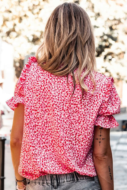 Rosy Leopard Print Oversized Casual Half Sleeve V Neck Top