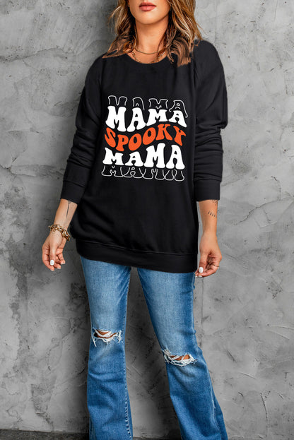 Black Spooky Mama Letter Graphic Halloween Sweatshirt