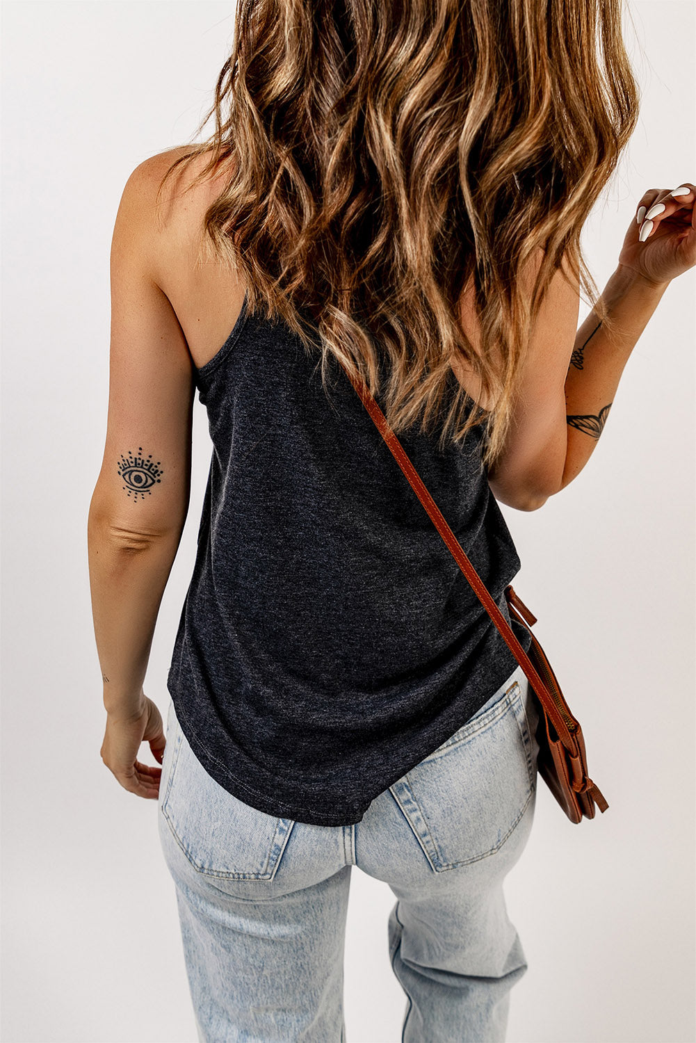 Casual V Neck Racerback Tank Top With Pocket