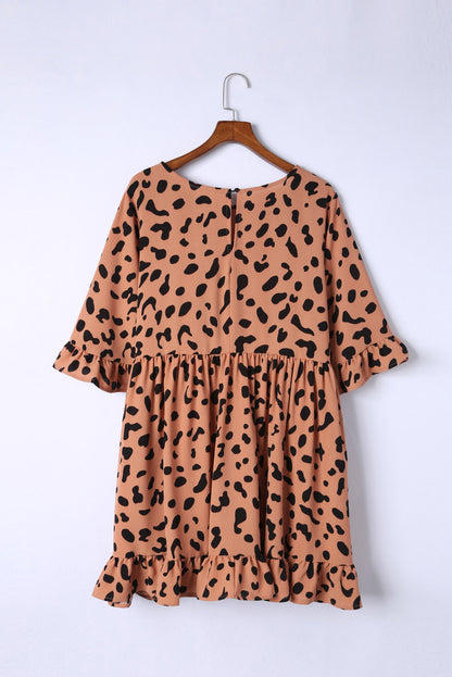 Leopard Print Plus Size Shift Ruffle Dress