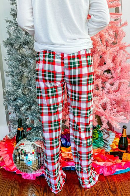 Multicolor Merry Christmas Top and Plaid Pants Pajama Set