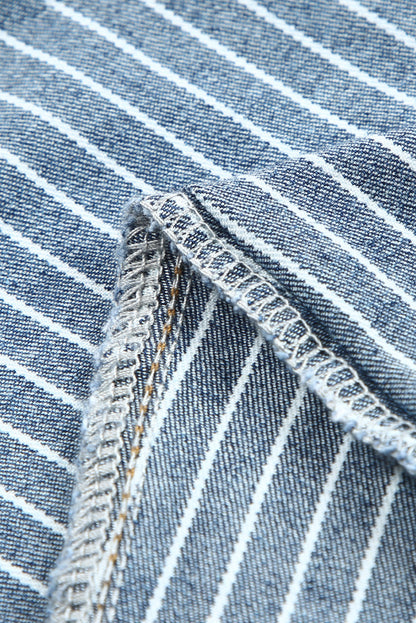 Dark Blue Striped High Waist Flared Plus Size Jeans