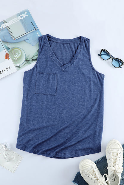 Casual V Neck Racerback Tank Top With Pocket