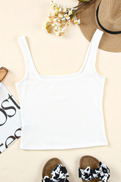 Plain White Slim Fit Square Neck Cropped Tank Top