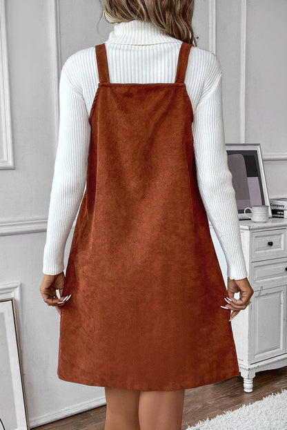 Chestnut V-neck Button Front Mini Overalls Dress