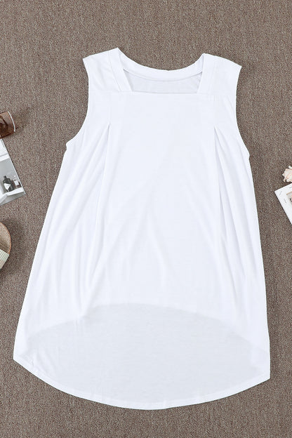 White Casual Solid Color High Low Tank Top