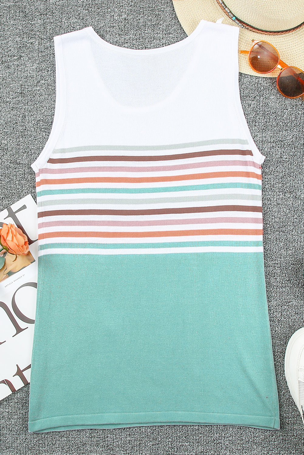 Striped Color Block Casual Knit Tank Top for Women