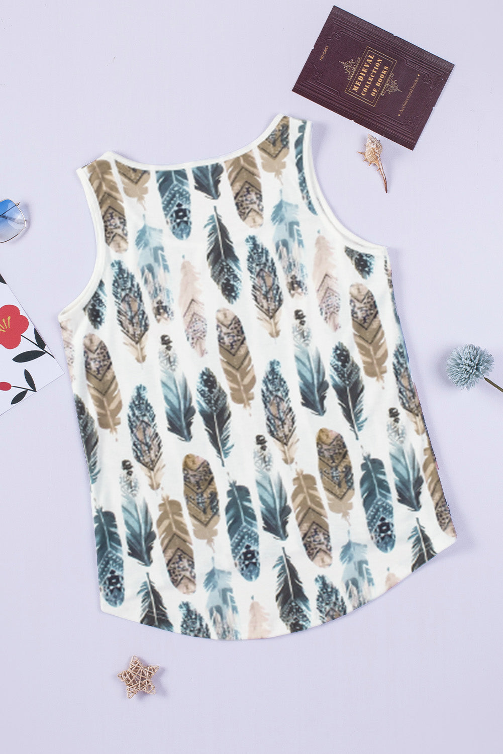 Colorful Feathers Print Scoop Neck Tank Top for Women