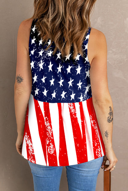 Dark Blue American Flag Star Stripe Casual Tank Top