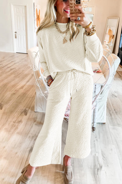 Textured Long Sleeve Top and Pants Set