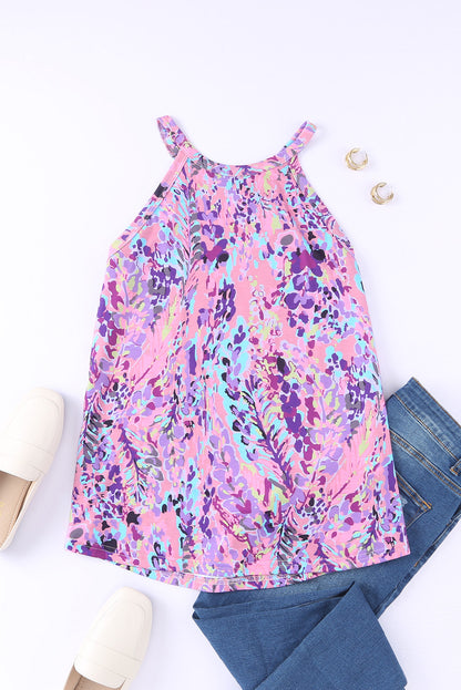 Abstract Print Wrap V Neck Flutter Sleeve Mid Length Summer Dress