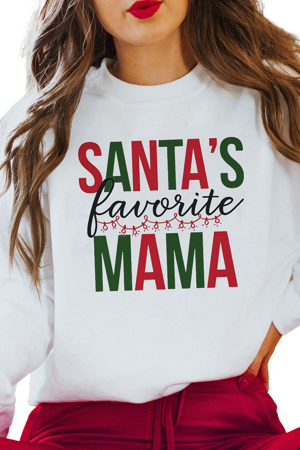 White Santas Favorite Mama Letter Print Graphic Sweatshirt