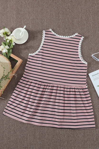 Striped Ruffle Neck Babydoll Tank Top