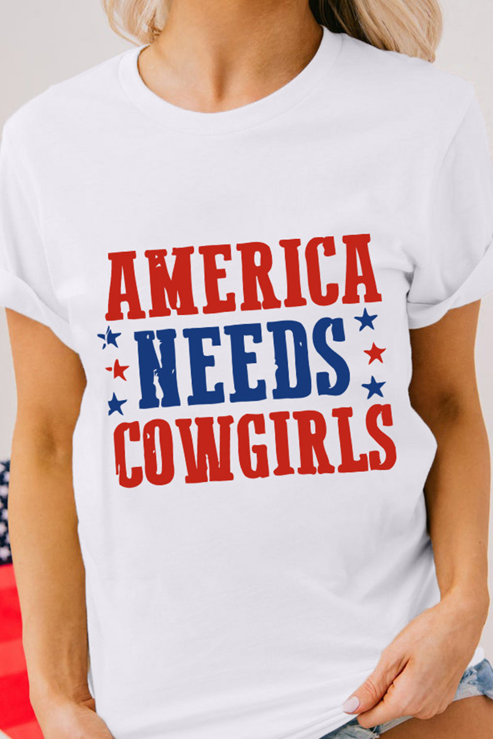 White America Needs Cowgirls Graphic Crew Neck Tee