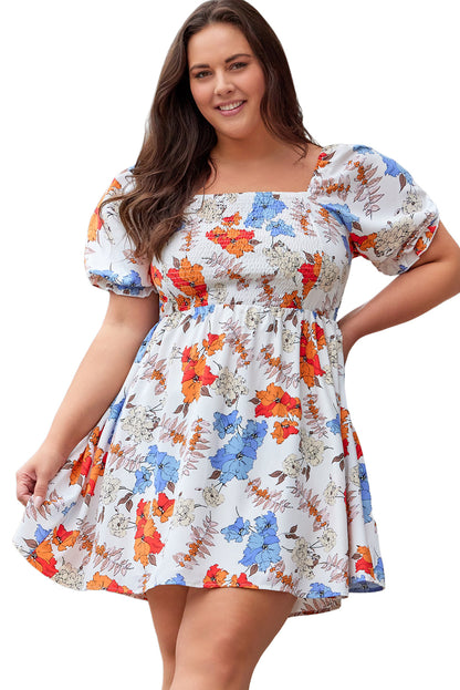 Floral Smocked Flared Plus Size Dress