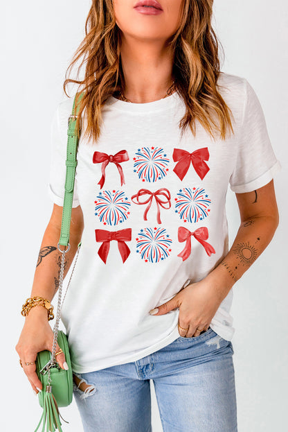 White July 4th Bowknot Firework Graphic Tee