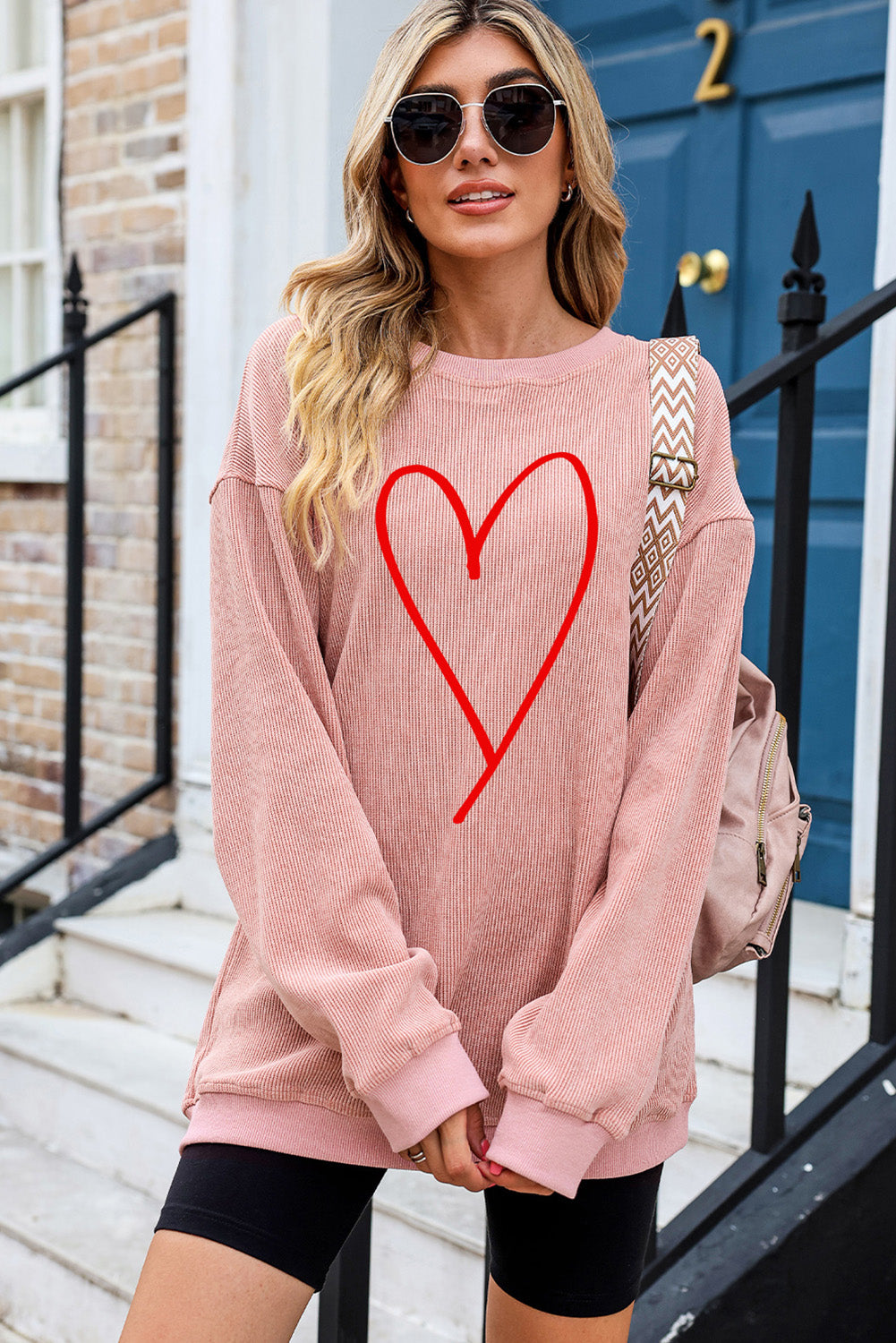 Valentine Heart Print Corded Graphic Oversized Sweatshirt