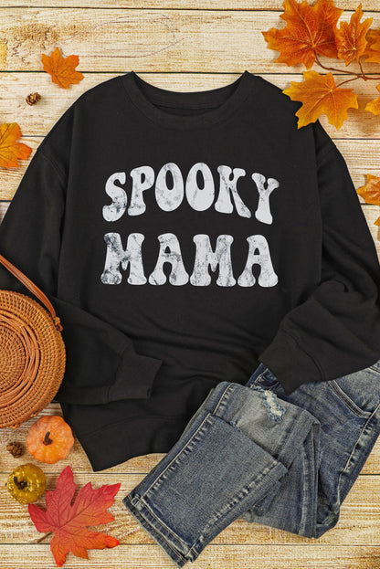 Black SPOOKY MAMA Letter Graphic Sweatshirt