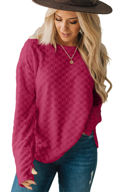 Checkered Furry Thumbhole Long Sleeve Top