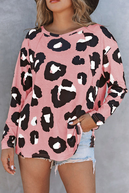 Print Drop Shoulder Pullover Long Sleeve Top