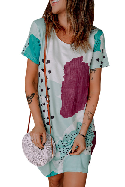 Casual Tie Dye Spotted Print Color Block Shirt Dress