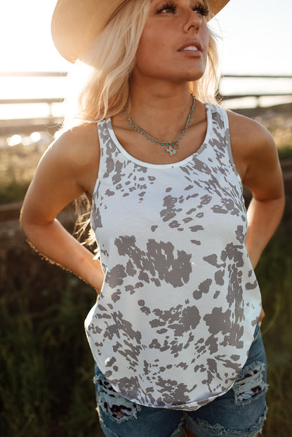 Khaki Animal Print Scoop Neck Tank Top