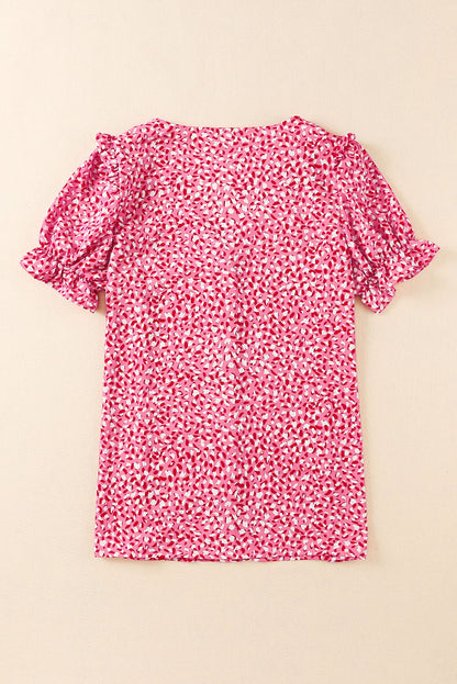 Rosy Leopard Print Oversized Casual Half Sleeve V Neck Top