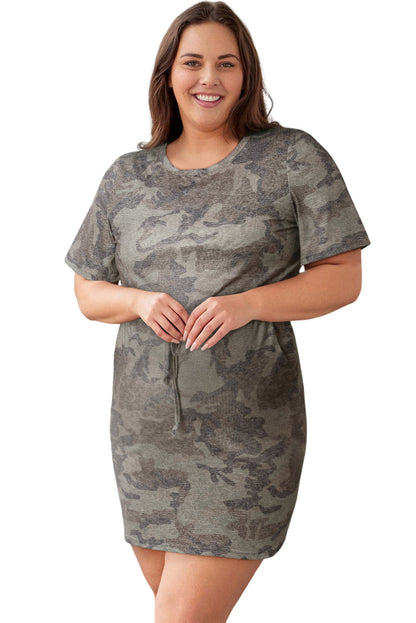 Camouflage Drawstring Waist Plus Size T-Shirt Dress