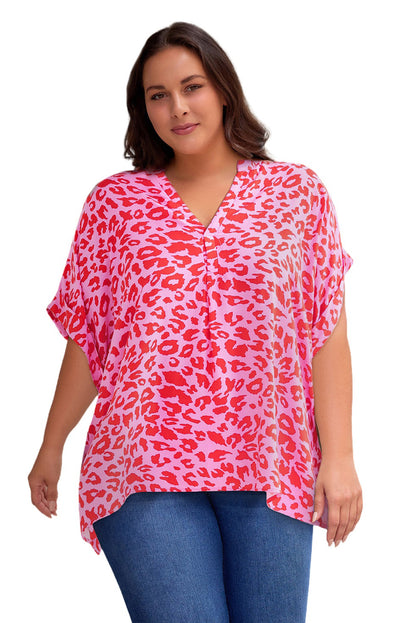 Multicolor Floral Print V Neck Half Sleeve Plus Size Blouse